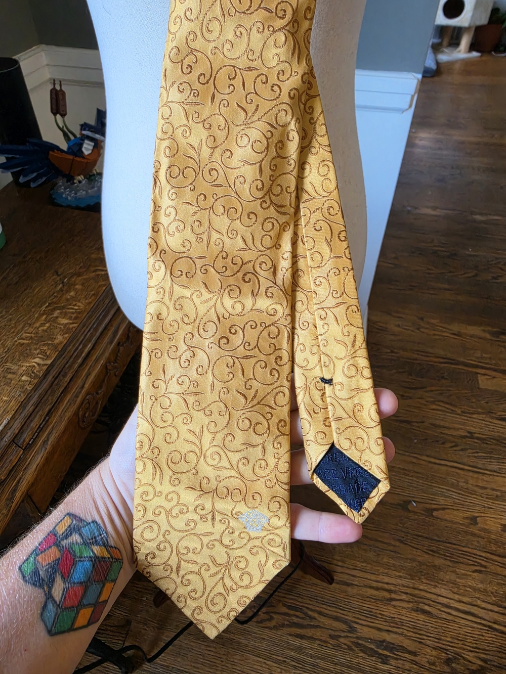 Versace Baroque Gold Scroll Silk Tie